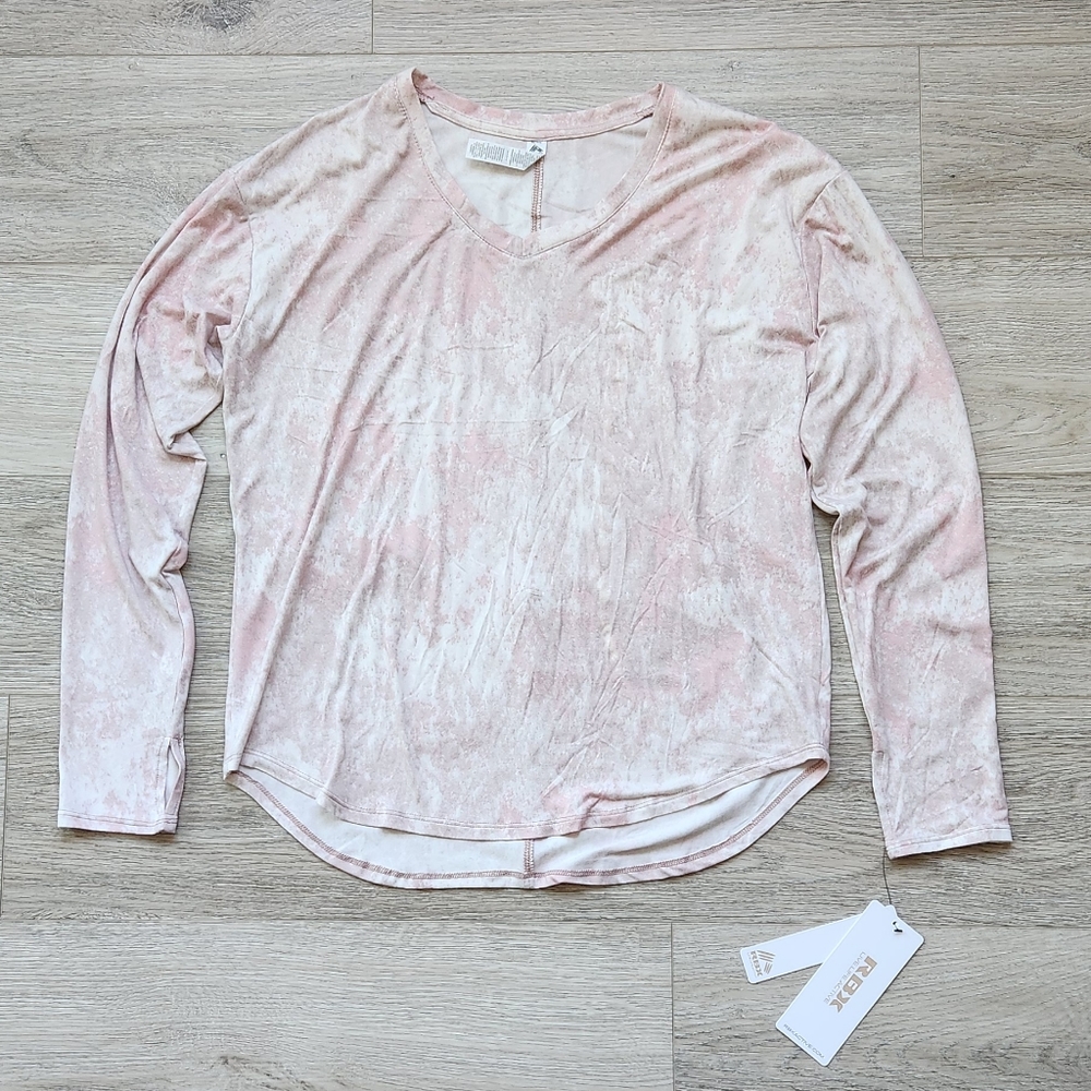 RBX Active Pink Top Womems Medium Tie-dye Long Sleeve V Neck Nwt - Picture 1 of 8